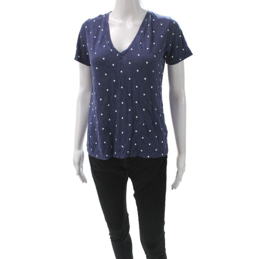 Rails Womens Basic Polka Dot V-Neck Short Sleeve Blue T-Shirt Size S
